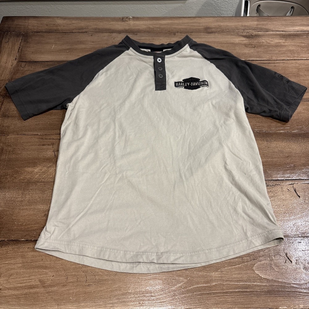 Harley-Davidson Mens Henley Shirt  M Grey Las Vegas Please Read